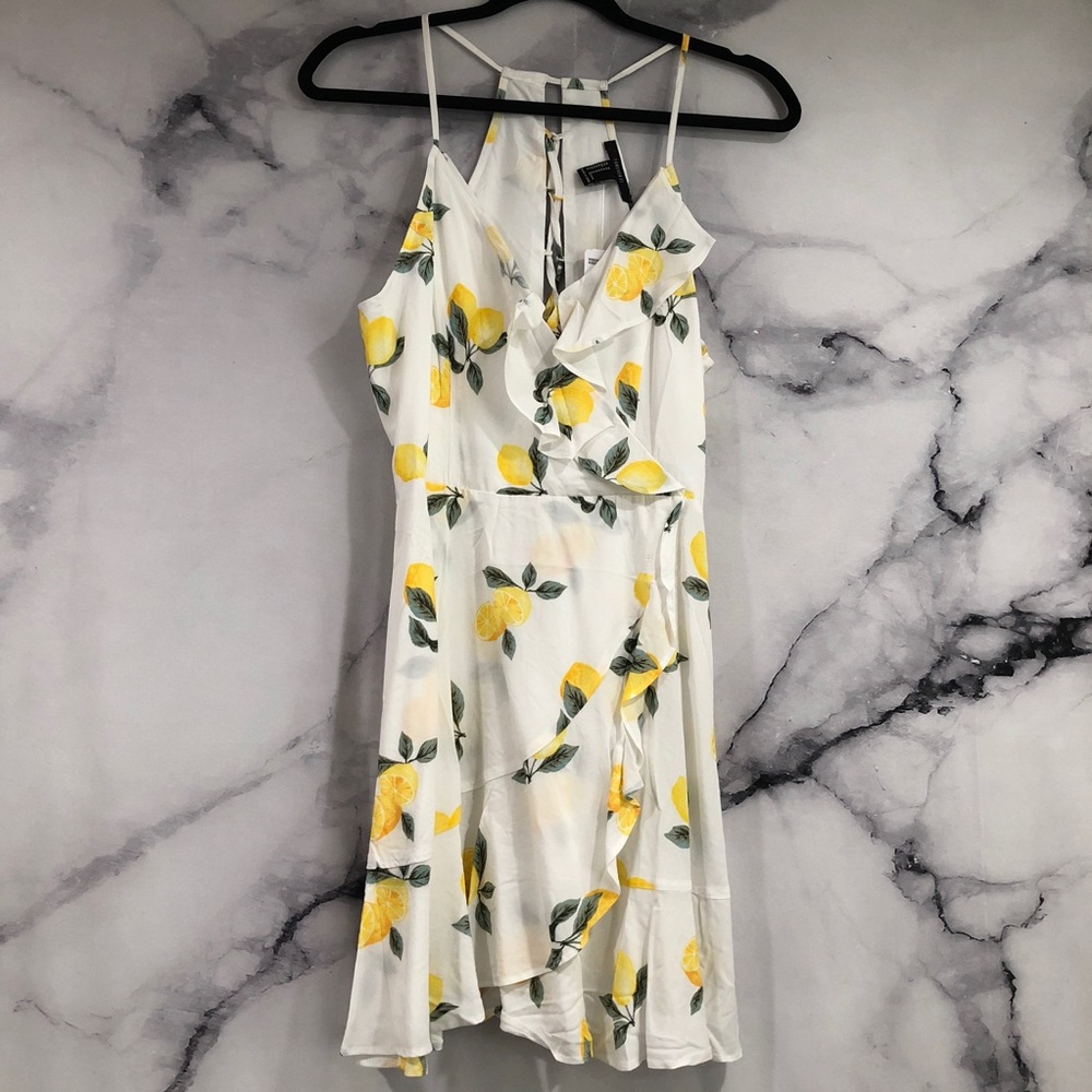 Lemon Print Lace Up Dress (NWT)